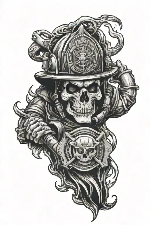firefighter skull sleeve tattoo