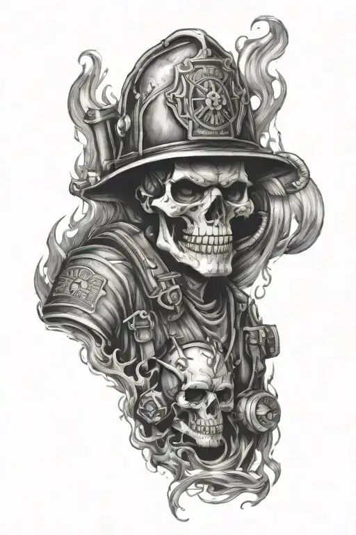 firefighter skull sleeve tattoo - Variation 2