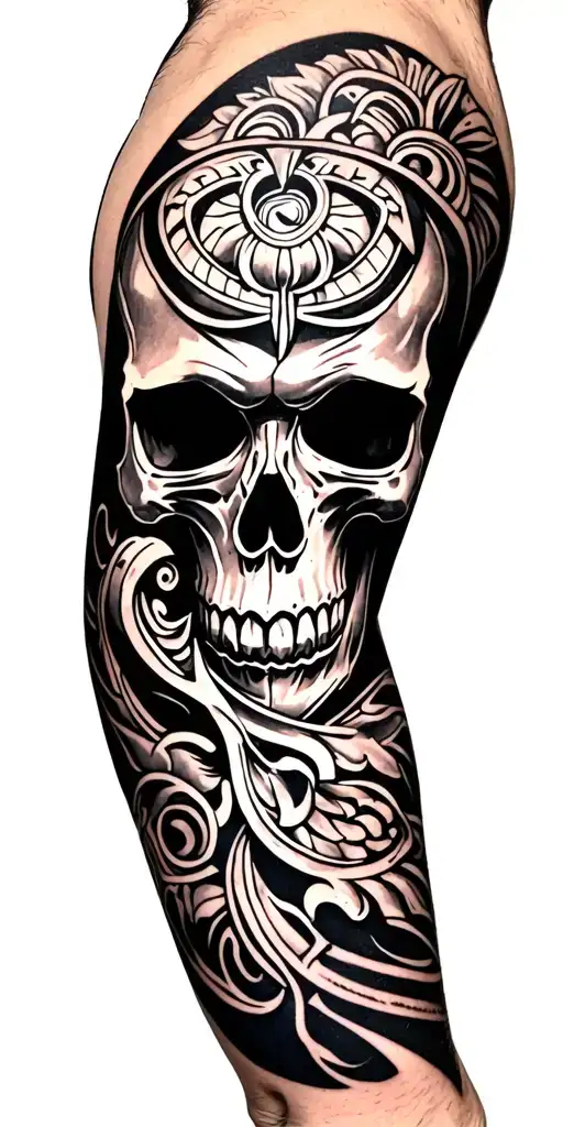 skull and maori arm sleeve - Variation 2