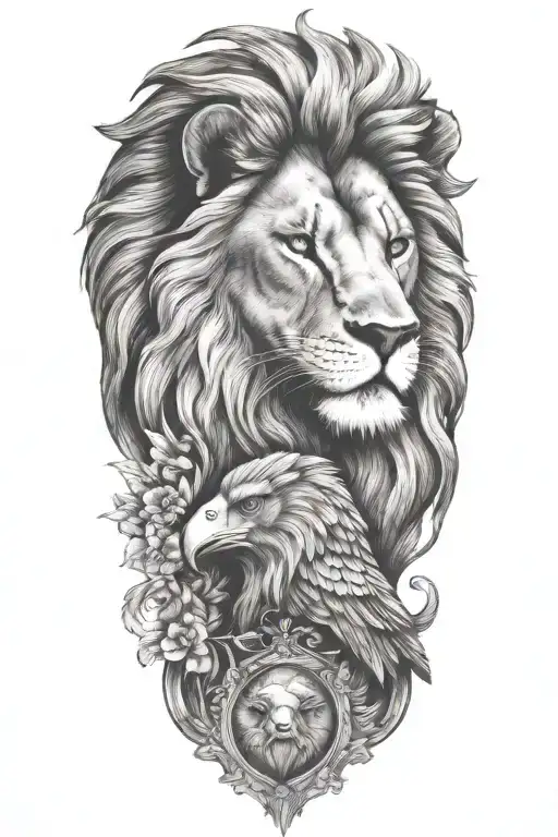 a lion and an eagle perched - Variation 2
