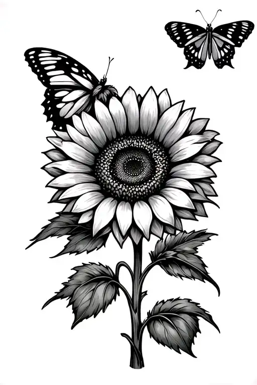 sunflower with butterfly resting