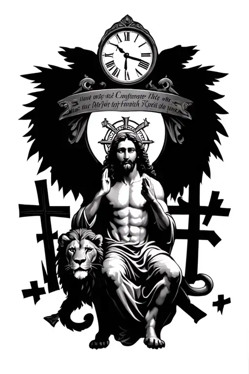 I appreciate Jesus praying at the bottom, close to the crosses, and I like the lion and the clock. I also want the quota - Variation 2