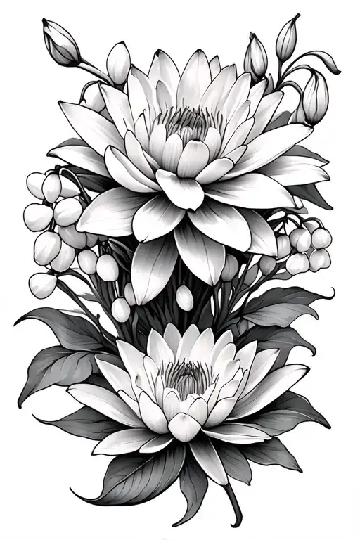 water lily, chrysanthemum, and lily of the valley - Variation 2