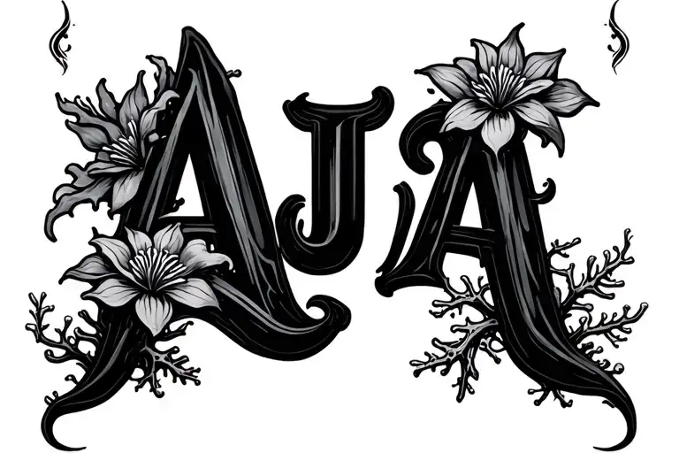 Letters AJA witch flowers growing amidst coral reefs