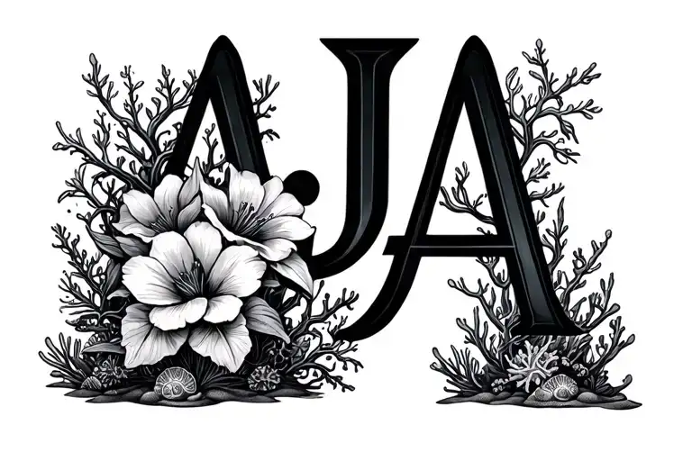 Letters AJA witch flowers growing amidst coral reefs - Variation 2