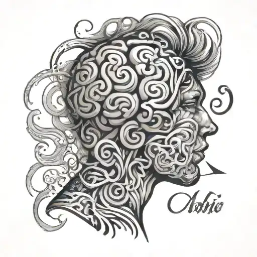 silhouette looking down with a brain made of pen scribbles and hurtful words inside the bra showing the struggle of ADHD - Variation 3