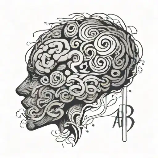 silhouette looking down with a brain made of pen scribbles and hurtful words inside the bra showing the struggle of ADHD - Variation 4