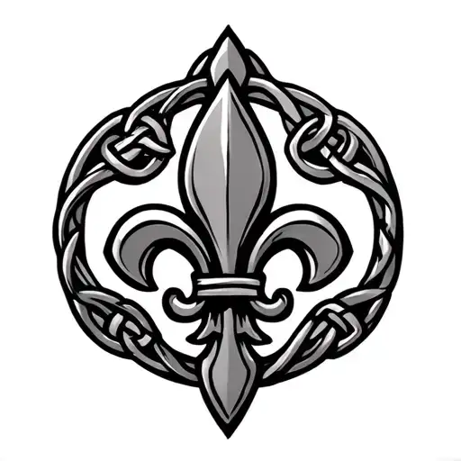 Fleur de Lis with celtic knot background black - Variation 4