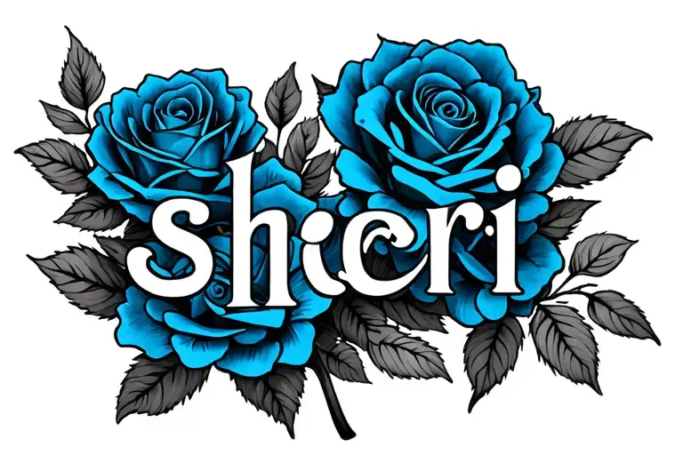 the name sherri with blue roses blooming - Variation 2