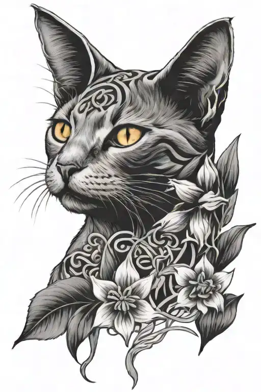 cat and daffodil flowers with celtic knot in the backgrounds - Variation 2