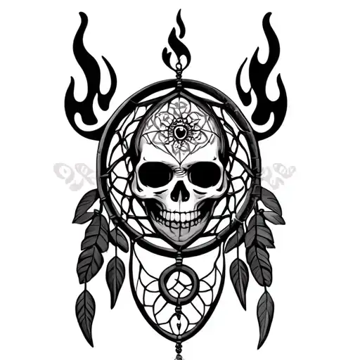 Skull third eye shadows Celtic Irish flame dream catcher - Variation 2