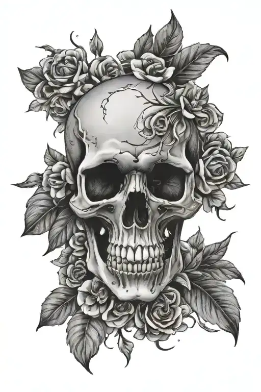 skull in the center of flowers - Variation 2