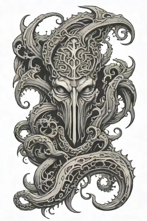 lovecraft themed arm tattoo design