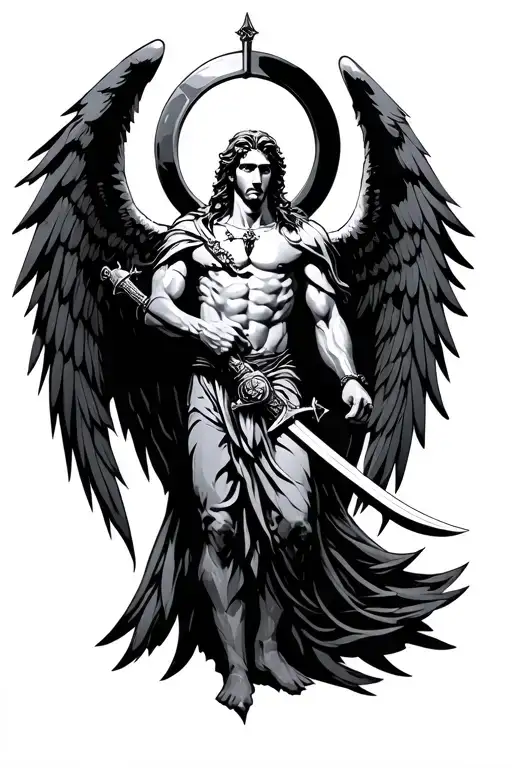 arc angel michael with wings and sword surrounded