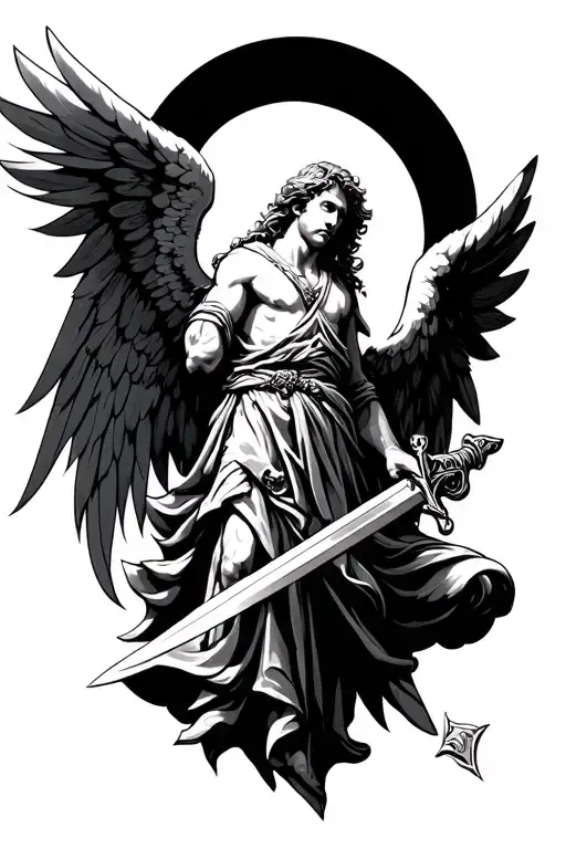 arc angel michael with wings and sword surrounded - Variation 2