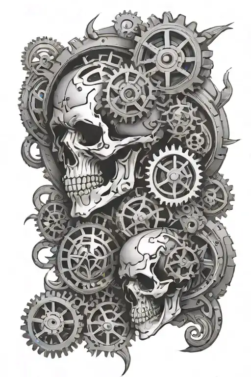 gears and skulls full sleeve tattoo  - Variation 2