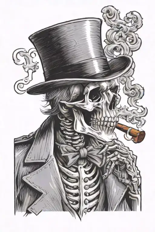 skeleton in top hat and trenchcoat smoking a cigar - Variation 2