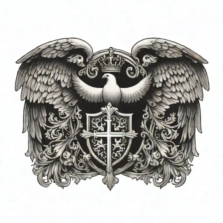 Coat of arms with pair wing of dove and cross and hand of god father on top - Variation 1