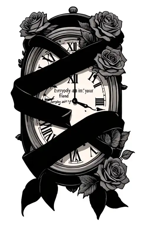 Ribbons wrapped around a clock with roses words saying everybody ain't your friend everybody ain't your partner  - Variation 2