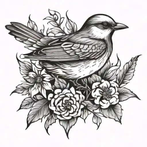 bird on trench flowers wrapped - Variation 3