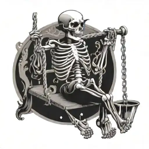 happy skeleton on a swing with a glass of wine in his hand; in renaissance style - Variation 3
