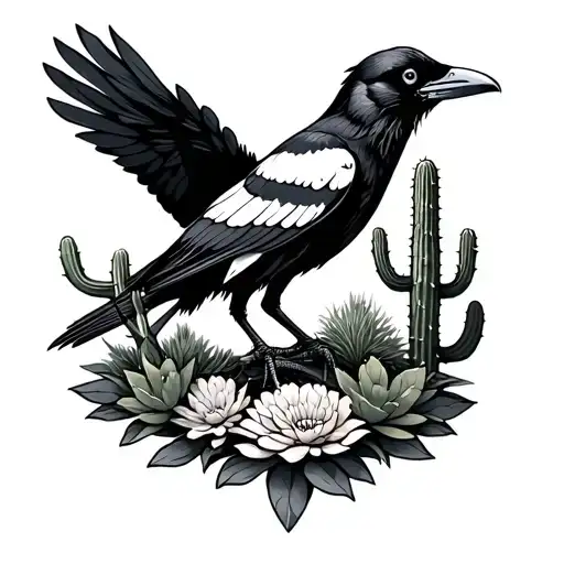 Skeleton Crow and Cactus - Variation 2