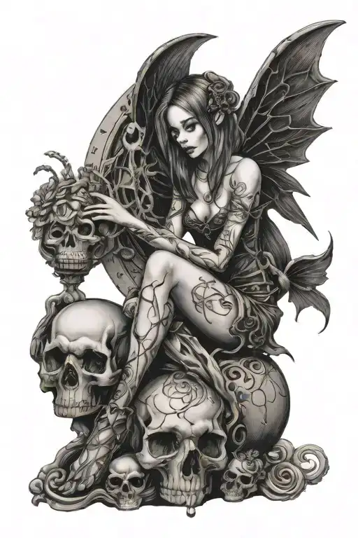 gothic fairy sitting on a skull - Variation 2