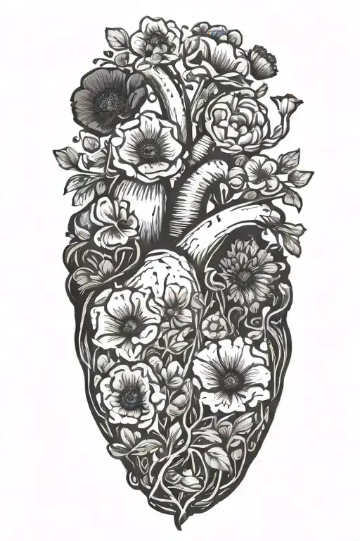 abstract design human heart, poppies, anemones, mushrooms, music, love - Variation 2