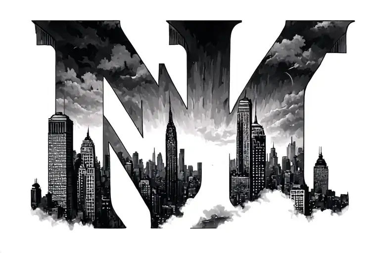 the letters "NY" over a dark new york city sky line