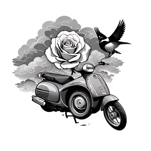 roses, clouds, moped, son, bird - Variation 2