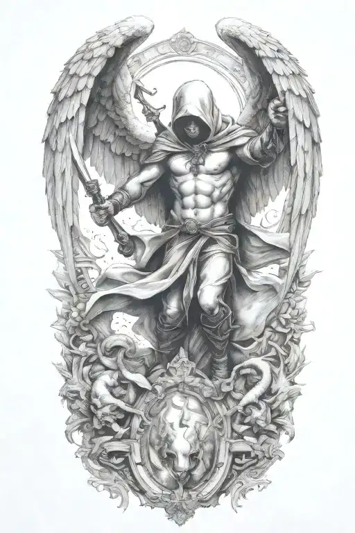 hooded arch angel defeating a demon - Variation 2