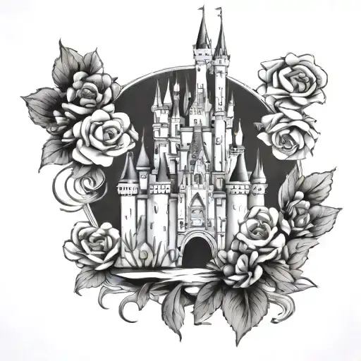disney castle with flowers 