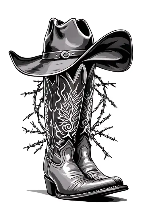 horseshoe cowboy boot,hat and barbwire vines - Variation 2