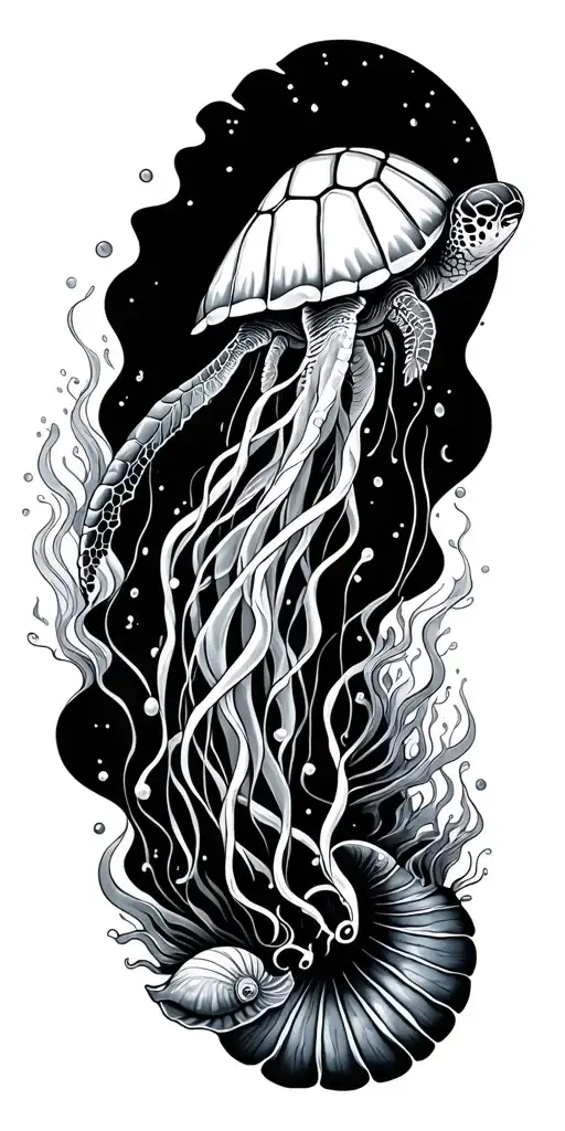 ocean, shells, under water, turtle, jelly fish swimming - Variation 2