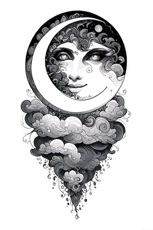 psychadelic clouds fantasy smiling moon - Variation 1