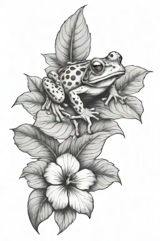 small frog and tropical leaves and hibiscus - Variation 2