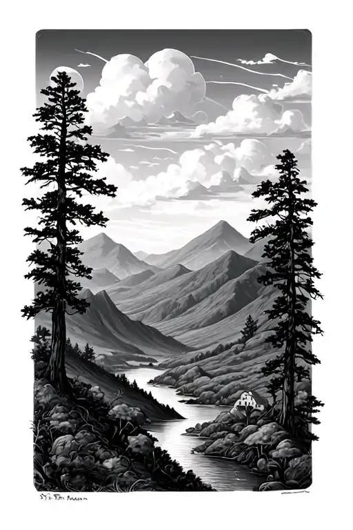 landscape tattoo featuring hills together