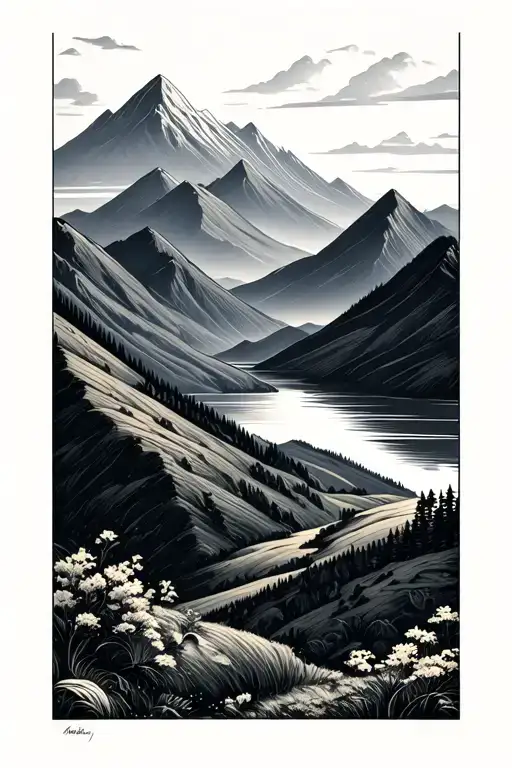 landscape tattoo featuring hills together - Variation 2