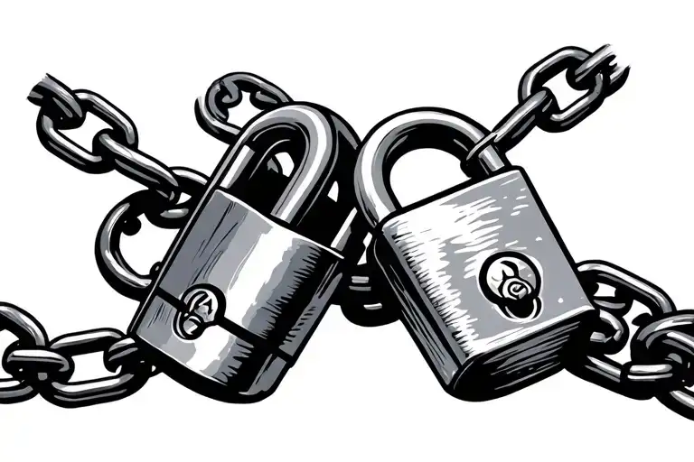 two combinationlocks on a chain forming the shape - Variation 1