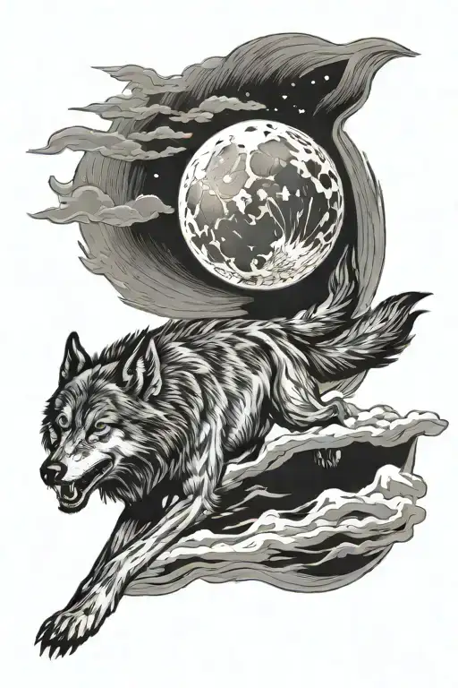 running wolf howling at the moon - Variation 2