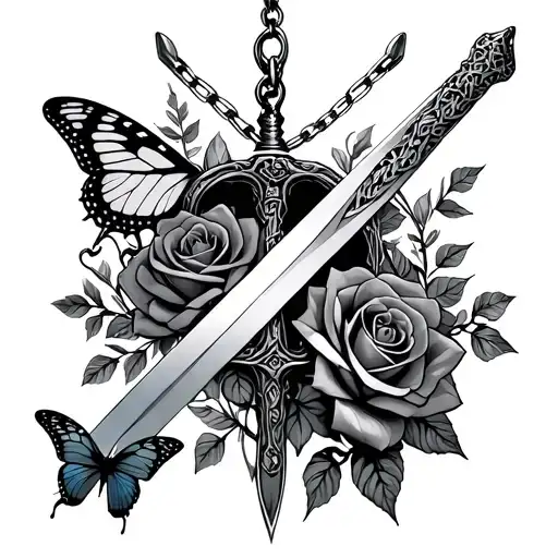 sword, roses, butterflies ans chains - Variation 2