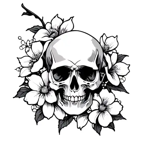Sakura skull and flowers