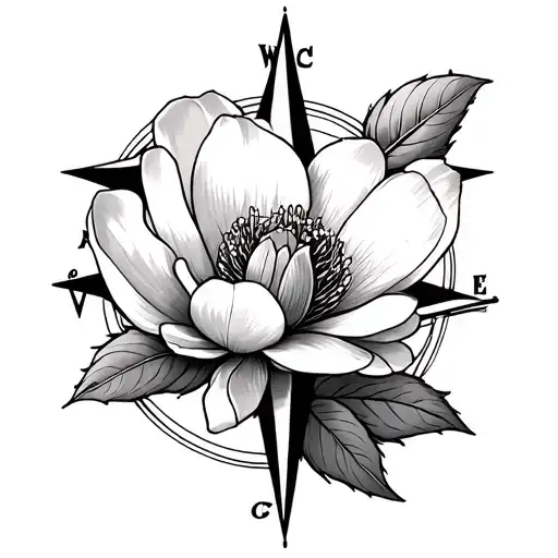 magnolia flower and compass rose - Variation 3