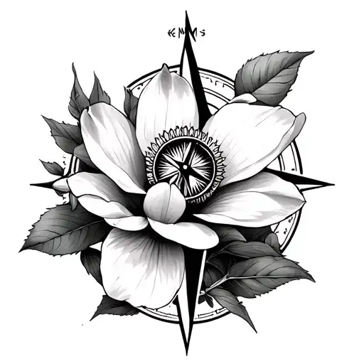 magnolia flower and compass rose - Variation 4