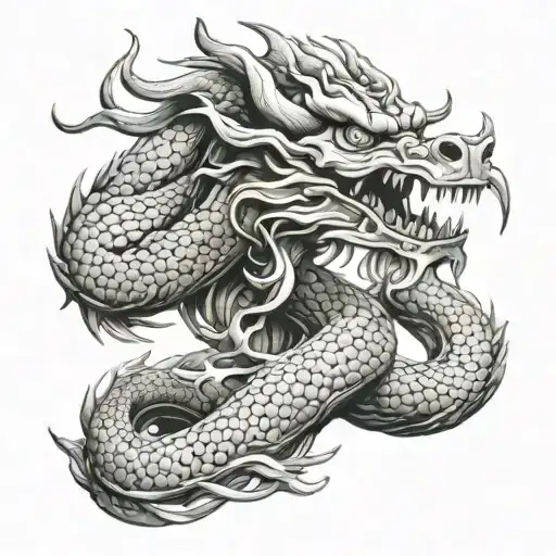 Chinese dragon sitting on a skull - Variation 1