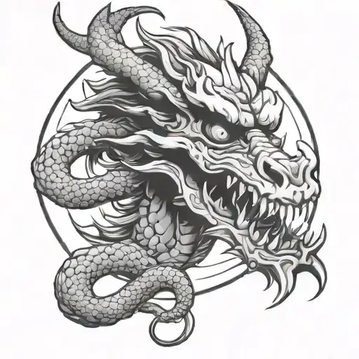 Chinese dragon sitting on a skull - Variation 2