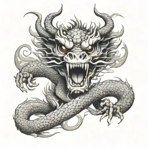 Chinese dragon sitting on a skull - Variation 3
