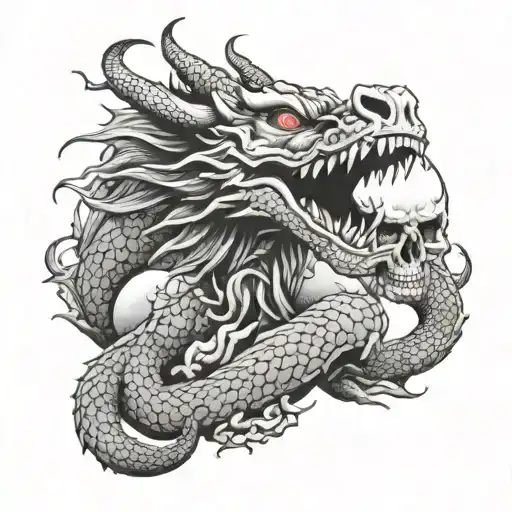 Chinese dragon sitting on a skull - Variation 4
