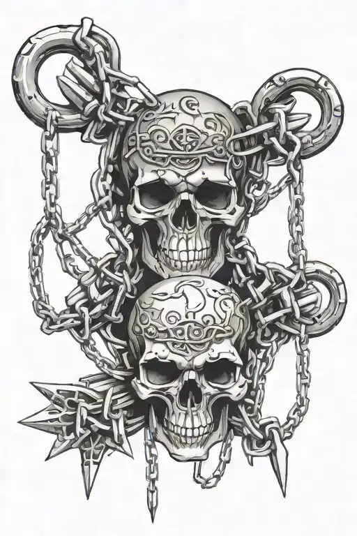 Handle with three chains, at the ends of a chains skulls with spikes - Variation 1