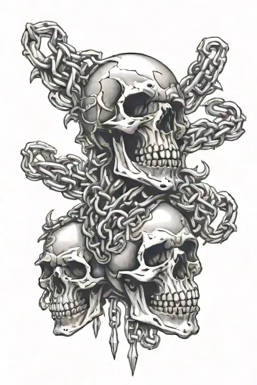 Handle with three chains, at the ends of a chains skulls with spikes - Variation 2